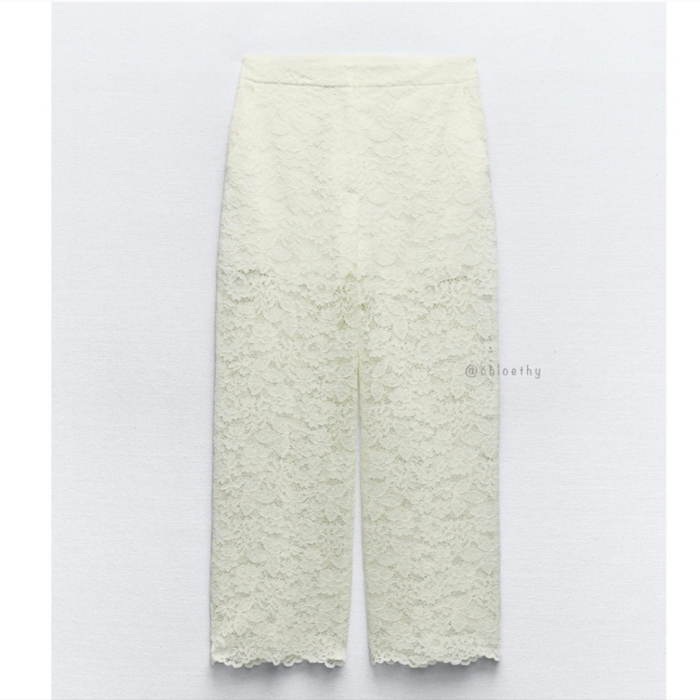 Zara LACE DETAIL CROPPED PANTS - Picture 2 of 2